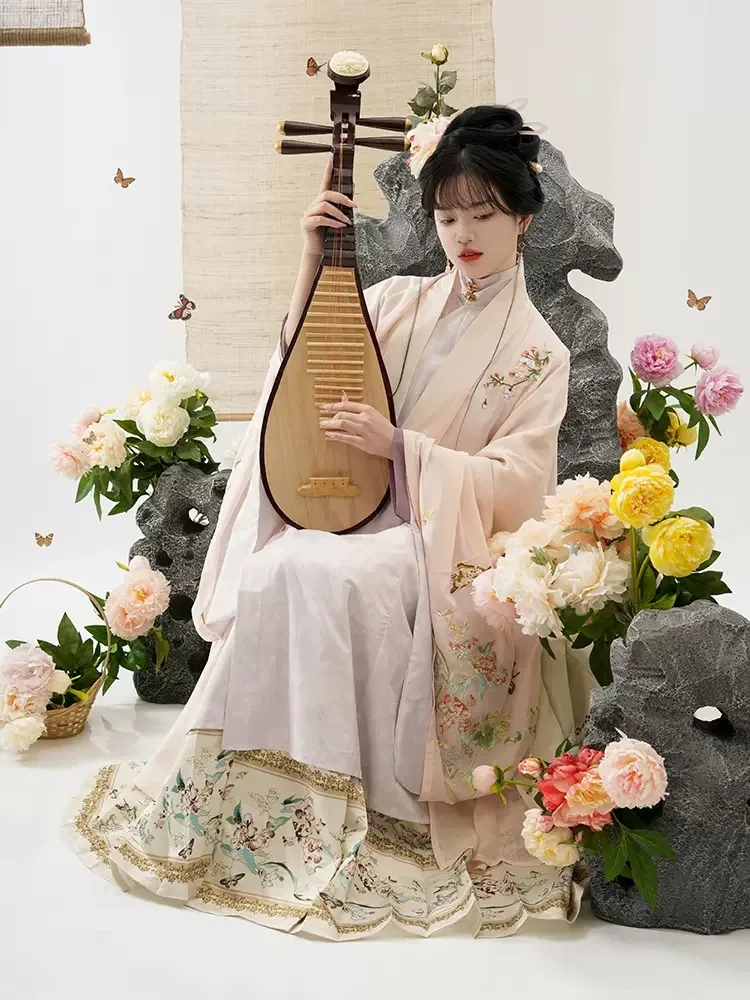 YJ42 Hanfu Women's Autumn And Winter Horse Face Skirt Ancient Costume Original Ming System Standing Collar Gown