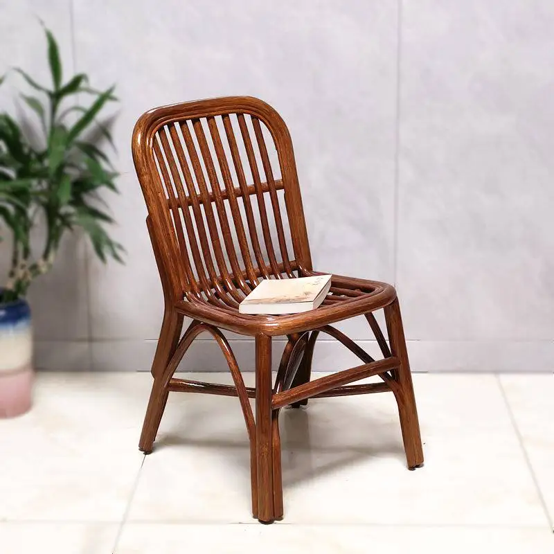 Rattan Backrest Chair Creative Entryway Shoe Changing Stools Lightweight Wicker Lounge Seat for Elderly Rustic Balcony Armchair