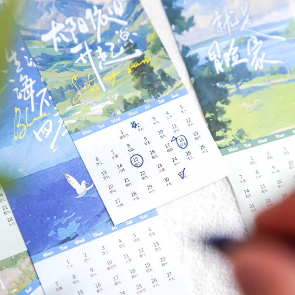 2026 Mini Painting Desk Calendar Tabletop Flip Monthly Calendar Student Notepad Schedule Planner Desktop Calendar Ornaments