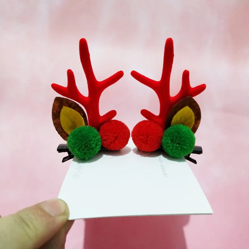 1 Pair Christmas Hair Clips Cartoon Plush Elk Ear Hairpins Santa Snowman Barrette For Kids Women Cosplay Headwear Xmas New Year