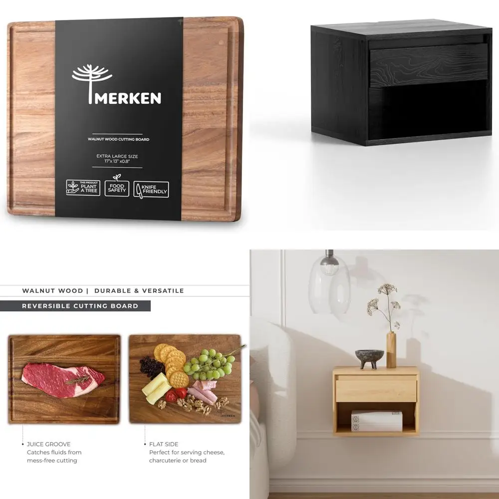 

Large Walnut Chopping Board XL Reversible Butcher Block with Juice Groove for Meat, Cheese, Vegetables and More