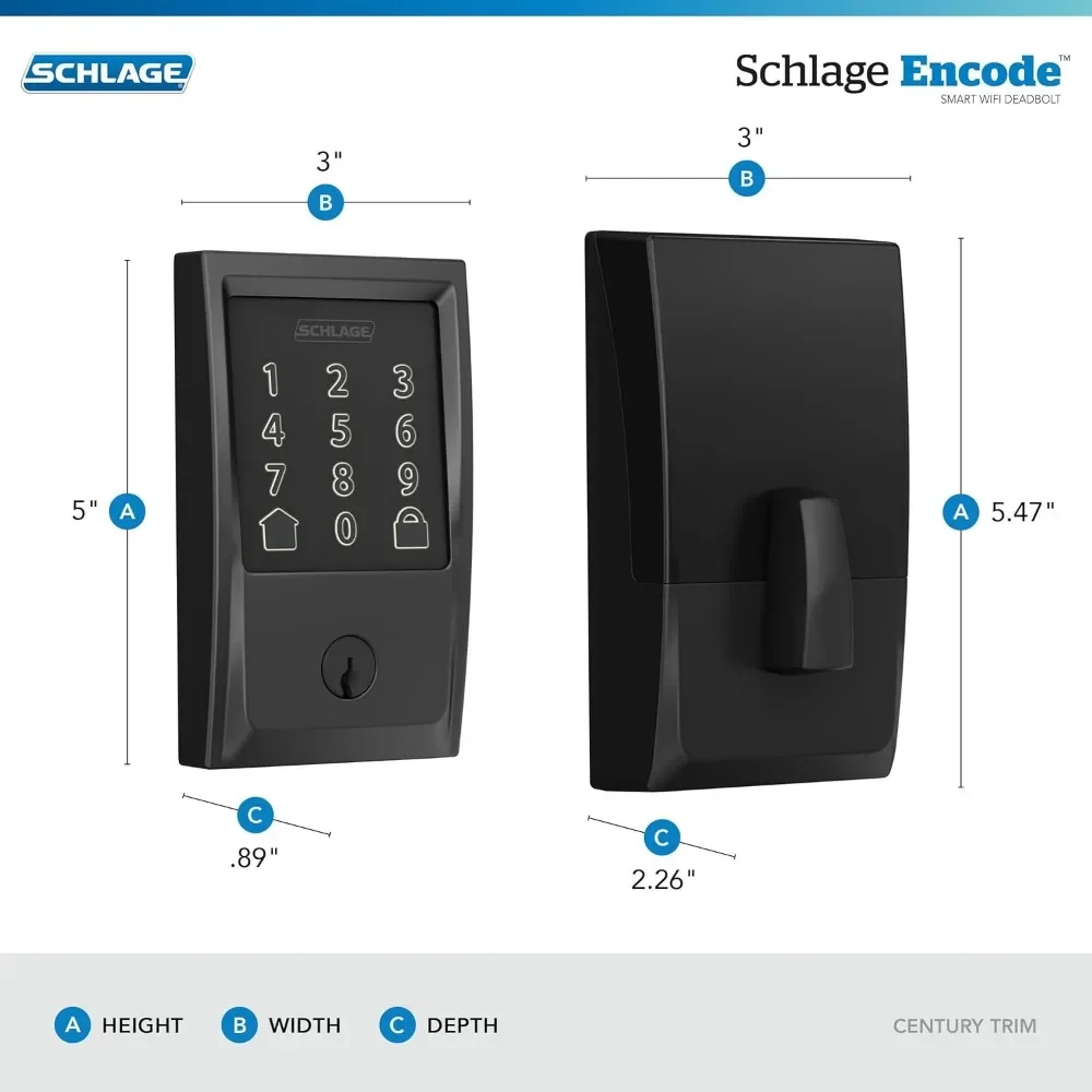 Encode Smart Wi-Fi Deadbolt with Century Trim in Matte Black