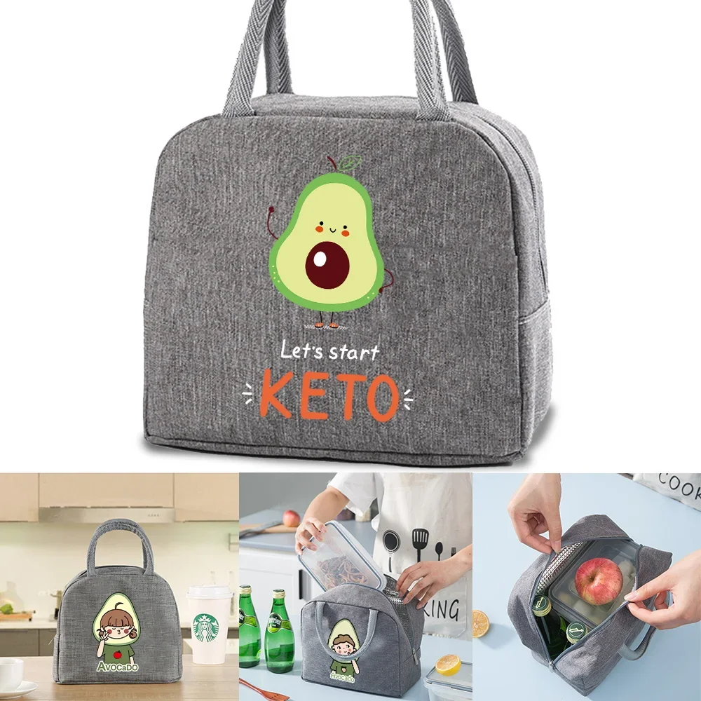 

Women Kids Lunch Food Cooler Handbag Insulated Lunch Bag Thermal Organizer Avocado Print Picnic Portable Packet Canvas Tote Bags