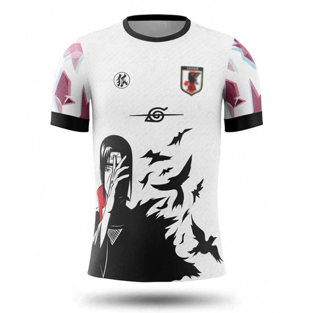 Men Naruto Uchiha Itachi Soccer Tee Black Crow Pattern Football Jersey Breathable Sport Training Fan Cosplay Summer Daily Tee
