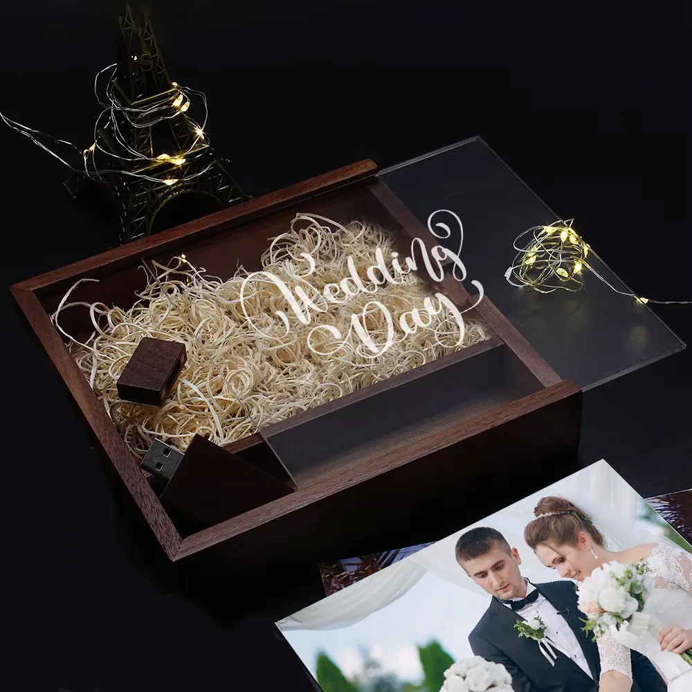 

1PC Free Custom Logo Pen Drive Photo Unique Album Memory Stick Walnut Wood USB Box Pendrive USB Flash Drive 8GB 16GB 32GB 64GB