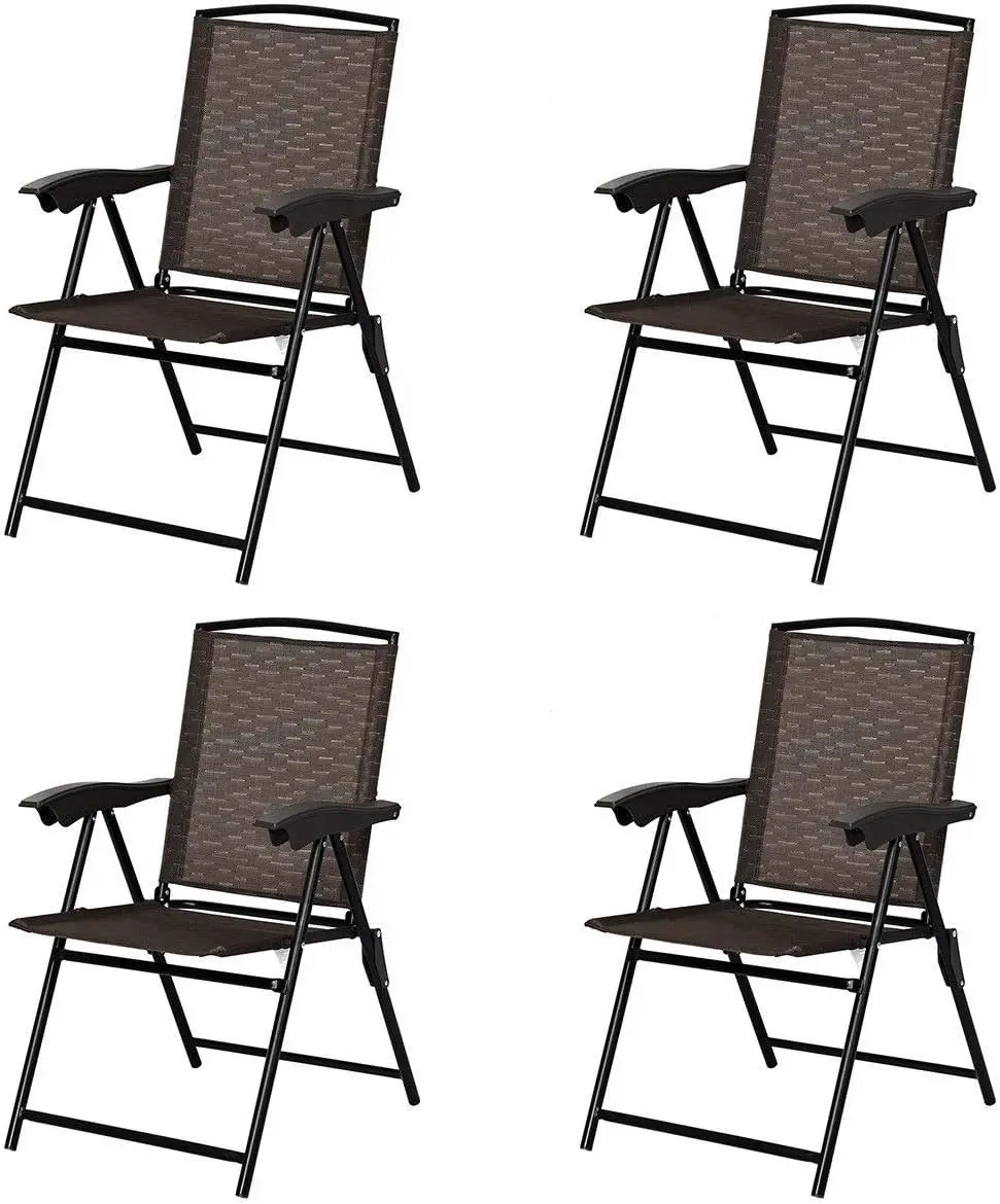 

Set Of 4 Patio Dining Chairs, Folding Outdoor Chairs, Adjustable Sling Back Chairs With Armrest, Portable Patio Chairs For
