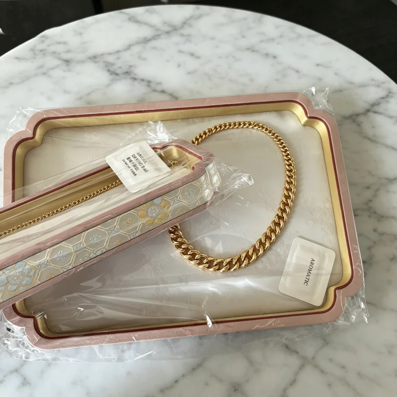 Islamic Gold Trim Brocade Velvet Tray, Ramadan Gift Viewing Plate for Jade Bracelet & Pendant, Store Counter Stand