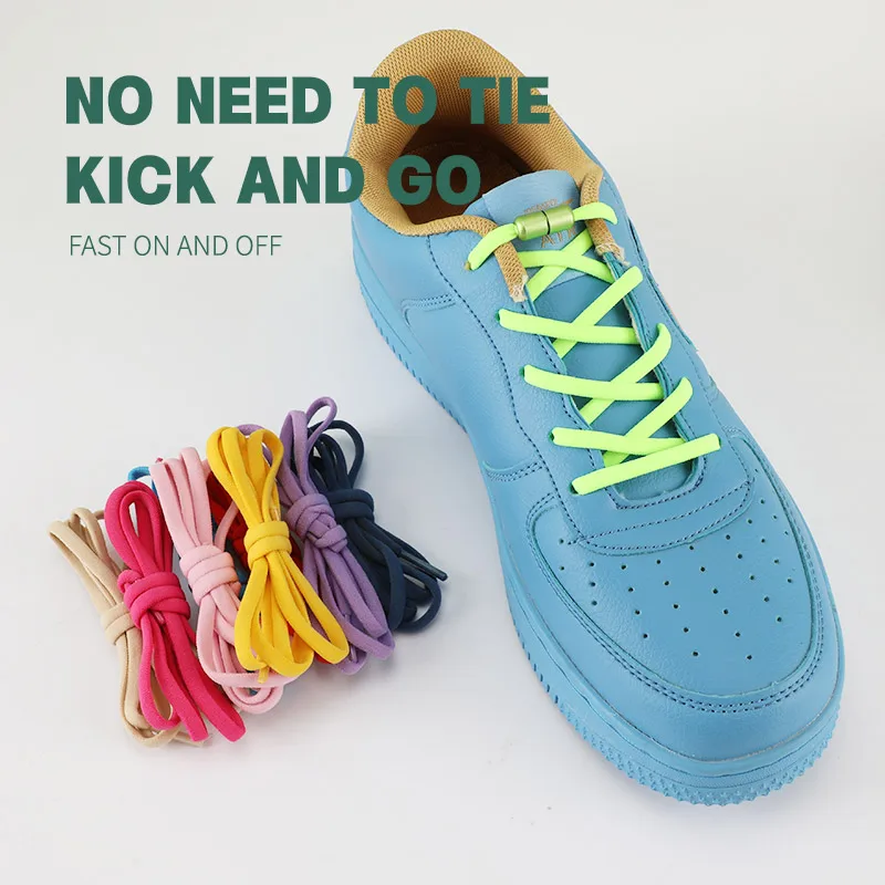 1 Pair Elastic Laces Sneakers Metal Buckle Fixed Shoe Laces Round Colorful Options for Kids and Adult Shoelace Quick Lazy Laces
