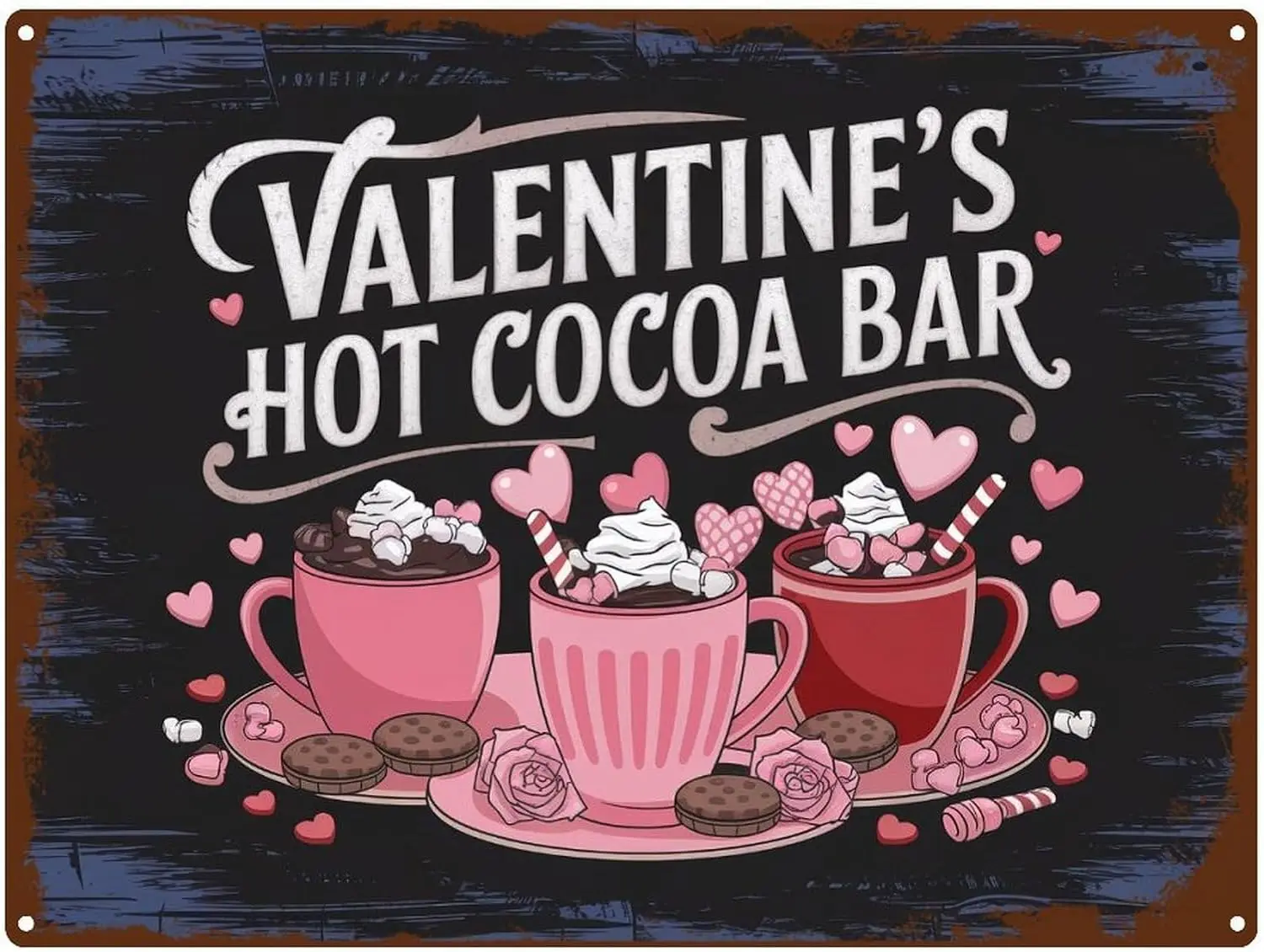 Letreros metálicos de chocolate caliente para San Valentín, letrero de hojalata con diseño divertido y retro, pintura en hierro, 16 x 12 pulgadas, decoración.