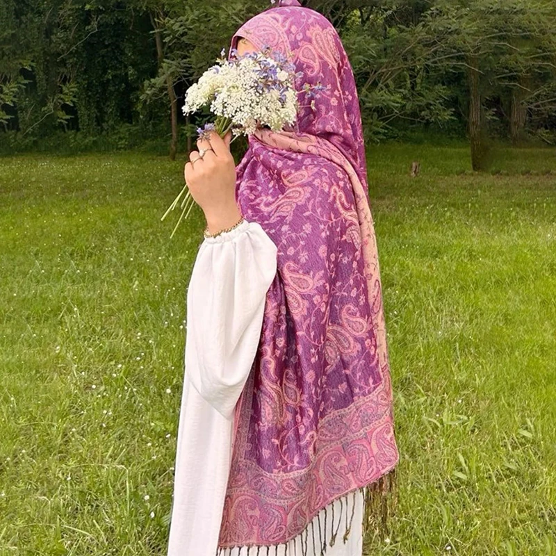 

Зимний шарф-хиджаб из пашмины, длинный мусульманский кашемировый платок, женский платок, мягкий тюрбан, повязка на голову для женщин, повязка на голову, люксовый бренд