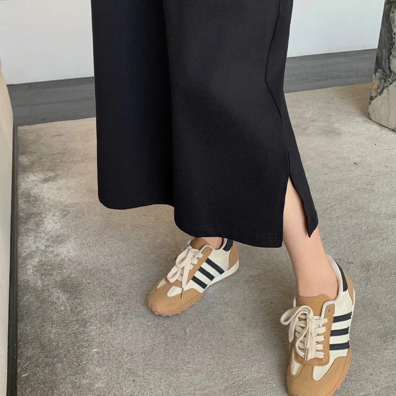 Abito t-shirt a maniche corte stile coreano casual allentato Abito lungo estivo da donna Abito longuette alla caviglia con scollo tondo e spacco allentato