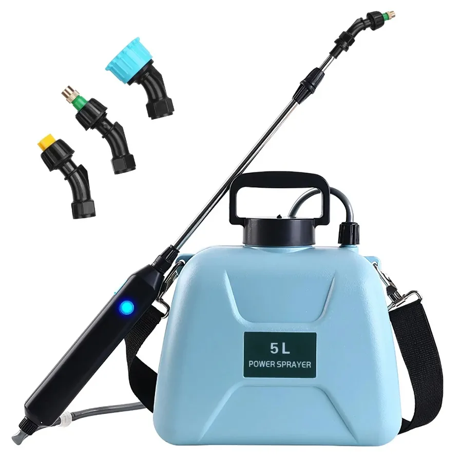 5L 1.3Gallon Electric Telescopic Rechargeable Garden Sprayer with 3 Nozzle Sprayers Shoulder Strap for Cleaning