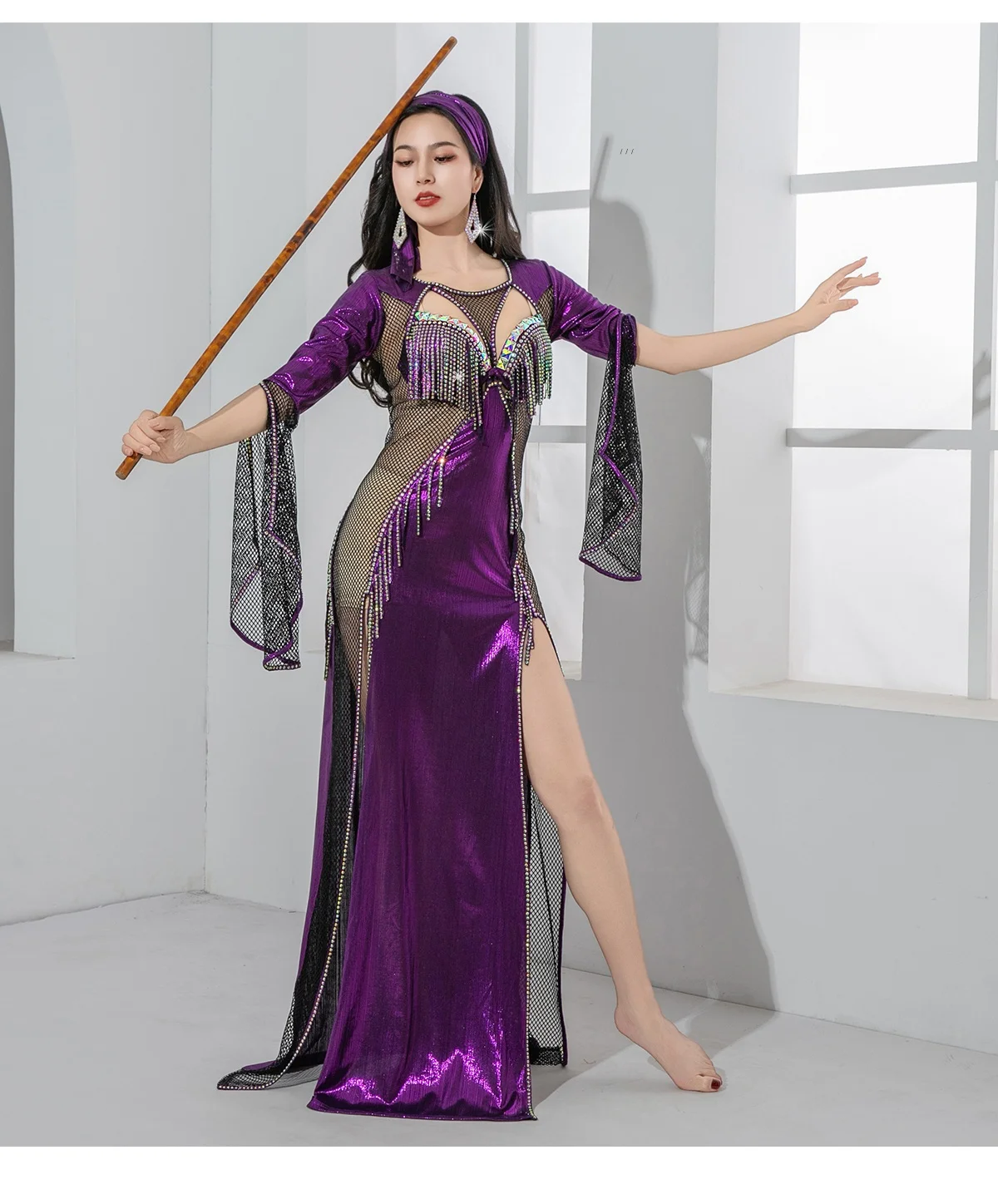 Nuevo traje de competición de danza del vientre para mujer, conjunto de borlas de diamantes de lujo de alta gama, bata folclórica Saidi, traje de actuación de danza Oriental