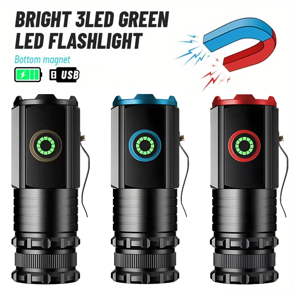 Powerful Mini LED Flashlight Super Bright Aluminium Pocket Torch Rechargeable Waterproof Hiking Camping Flash Light with Magnet