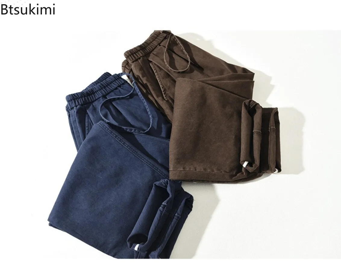 2025 Men's Autumn New Casual Trousers Vintage Simple Straight Baggy Pants Comfortable 100% Cotton Cargo Pants Men Joggers Pants