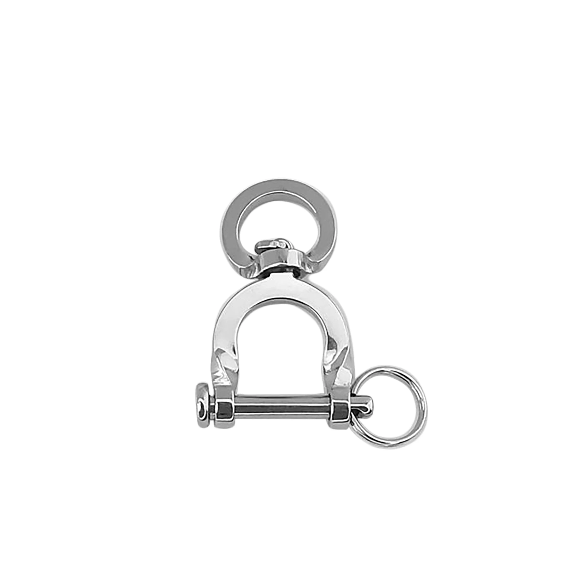 mirror polished 2 sizes solid 304 stainless steel  pin lock bow U Shackle Joint Swivel safety Connector FOB KeyChain DIY car key