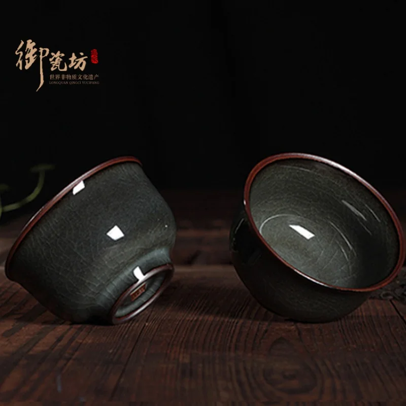 

Boutique Celadon Kung Fu Tea Cup Tea Cup Handmade Enameled Cast Iron Cup Ice Crack Master Cup Single Cup Personal Cup Ge Kiln Te