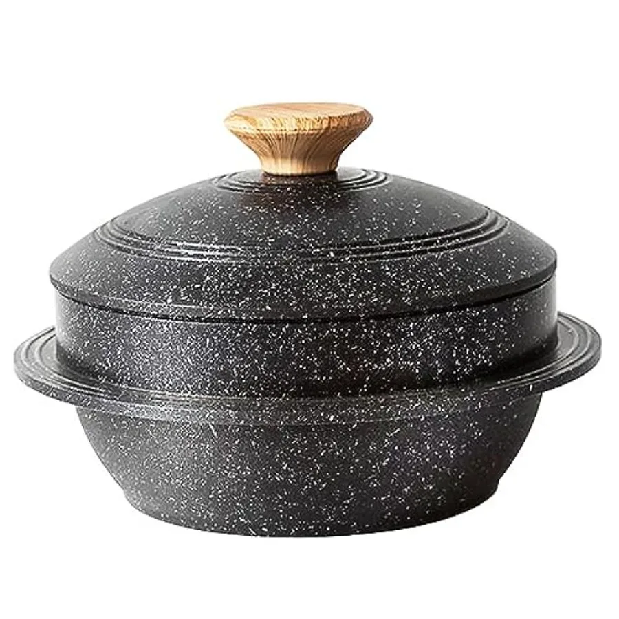 

Cast Aluminum Pot with Lid, 2 oz Non-Stick Casserole Dish Korean Stone Bowl duction Compatible, 2150 ml