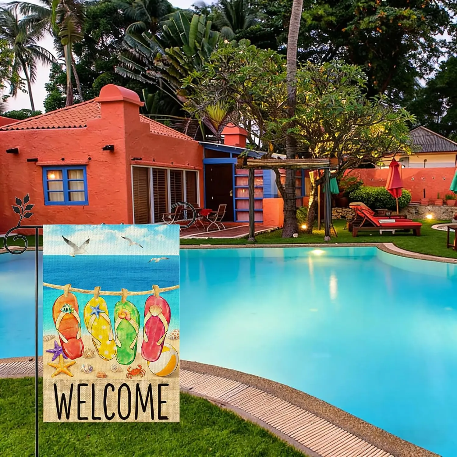Welcome Summer Beach Flip-flop Garden Flag 12x18 Inch Double Sided Seasonal Outdoor Flag for Holiday Yard Decoration jjp