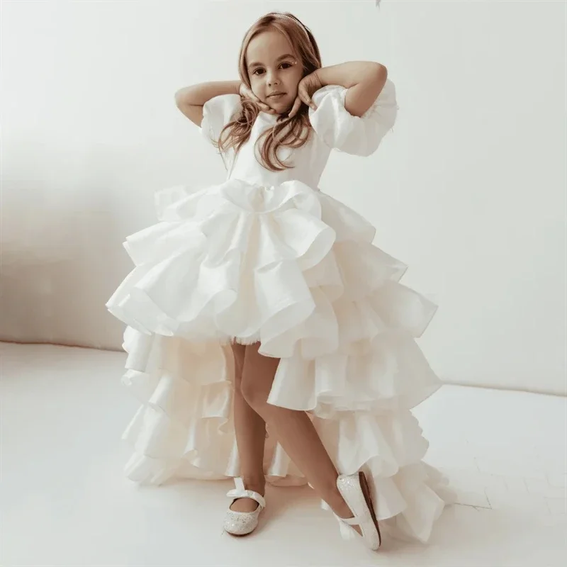 2026Girls Evening Gown Floor Length Piano Show Host Model Walk Outfit Long Train Performance Dress Birthday Party