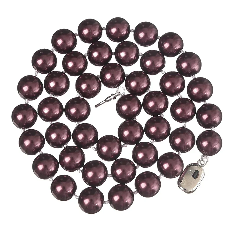 Round 10mm Pearls Beads For Deep Purple Synthetic Pearls Pearls Charm Necklace Jewelry Birthday Women Ladies Gifts 18inch H851