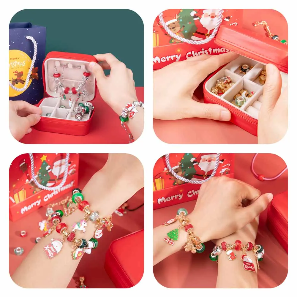 クリスマスおもちゃセット - DIYビーズクラフトキット キラキラジュエリークラフト材料 収納ボックス付き 誕生日/ホリデーギフトに最適