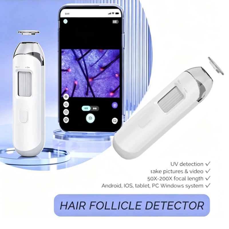 Visual Dermatoscope Scalp Detector 50X/200X Magnifying Scalp Facial Skin Analyzer Machine Mini Hair Follicle Pore Skin Tester