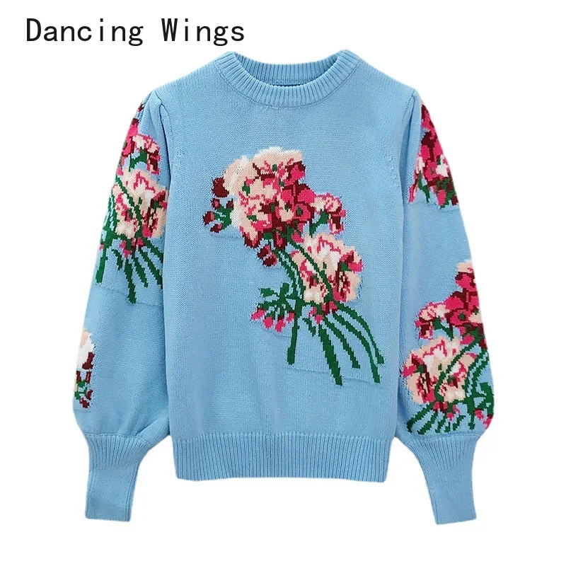 Women\'s Knit Sweater Flower Jacquard Loose 2024 New in Autumn Winter O-Neck Casual Long Sleeve Pullovers Women\'s Clothing