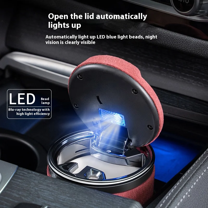 Elk Leather Car Ashtray Universal High-End Feel, Suede Leather LED Ceramic Inner Liner, Simple And Light Luxury Car Ashtray