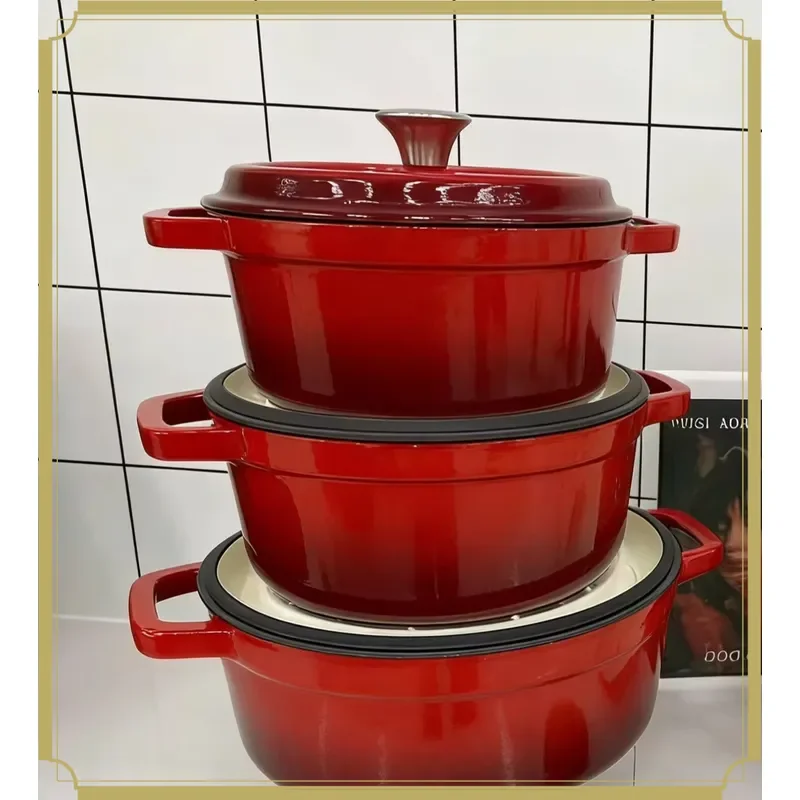 7pcs Enamel Cast Iron Cookware Set with Stainless Steel Knob Casserole Casseroles and Frying Pan Set