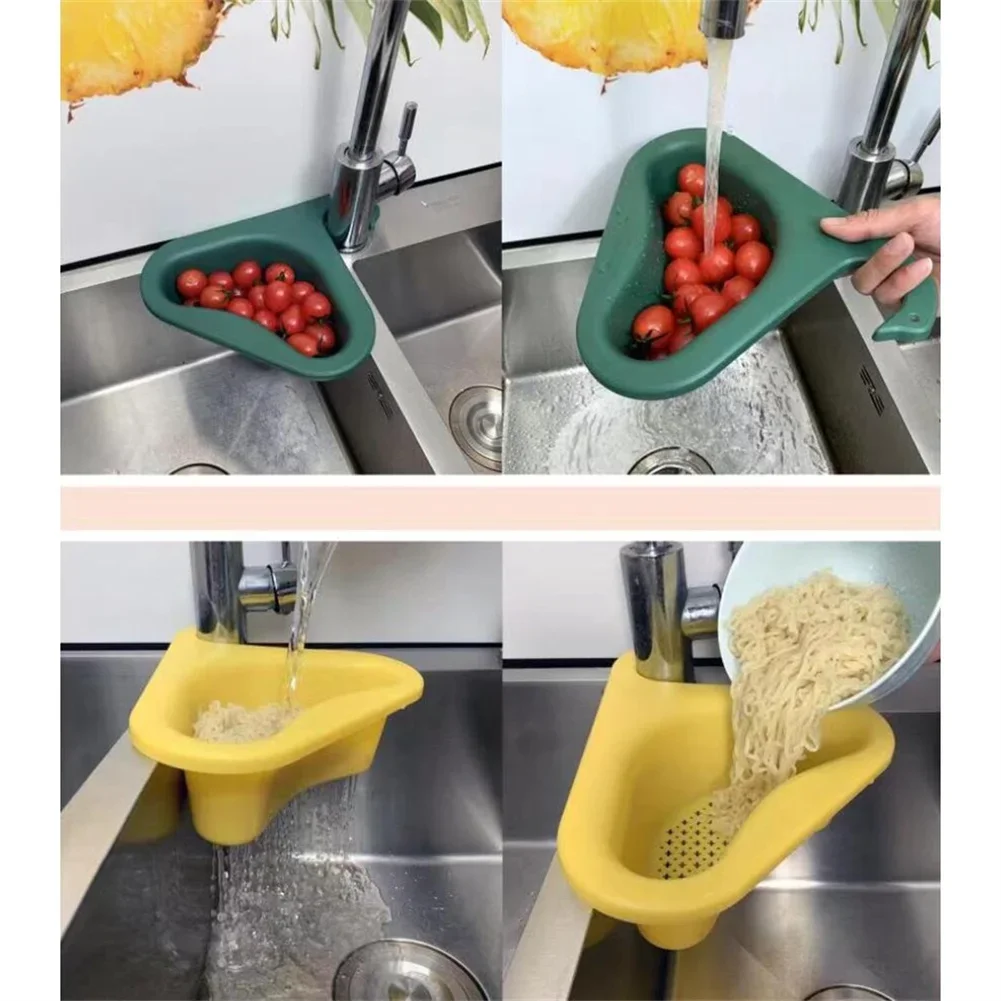 Kitchen Sink Drain Basket Vegetable and Fruit Drainer with Anti Slip Swan Hanging Head and Multi Functional Suction Cup Rack