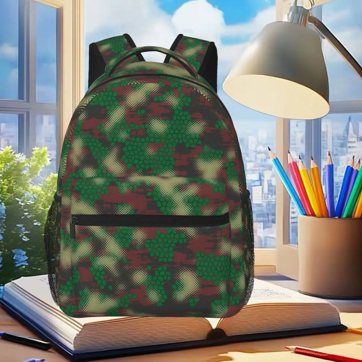 

Green Camouflage Backpack Student Boys Girls BookBag Kids School Bag Computer Shoulder Bags for Men Women