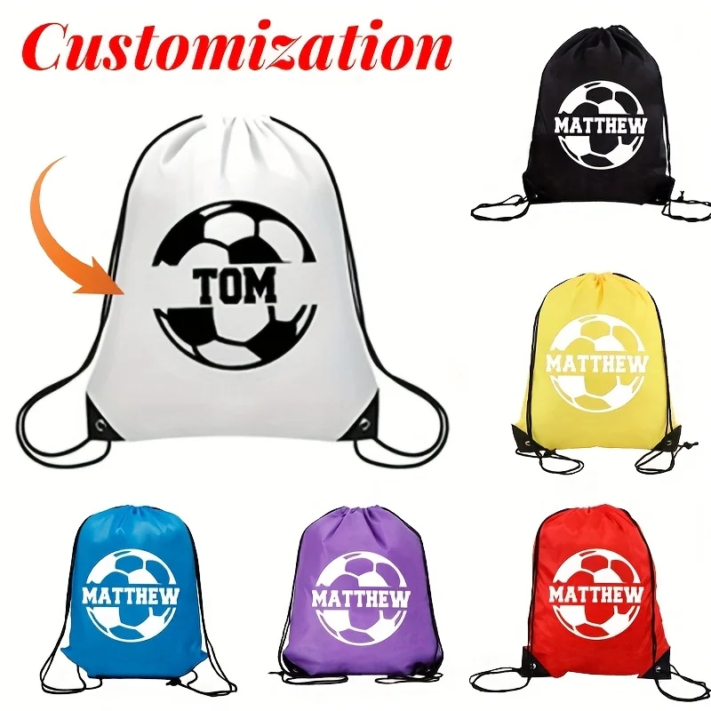 Custom Letter Football Drawstring Gym Bag, Large Capacity Backpack, Multiple Colors Available Cycling Bag,Suitable for Holidays