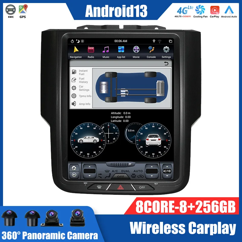 128GB Car Android IPS Screen For Dodge RAM 1500 2017 2011 Carplay Tesla Radio Multimedia Stereo Video Player GPS Navi Head Unit