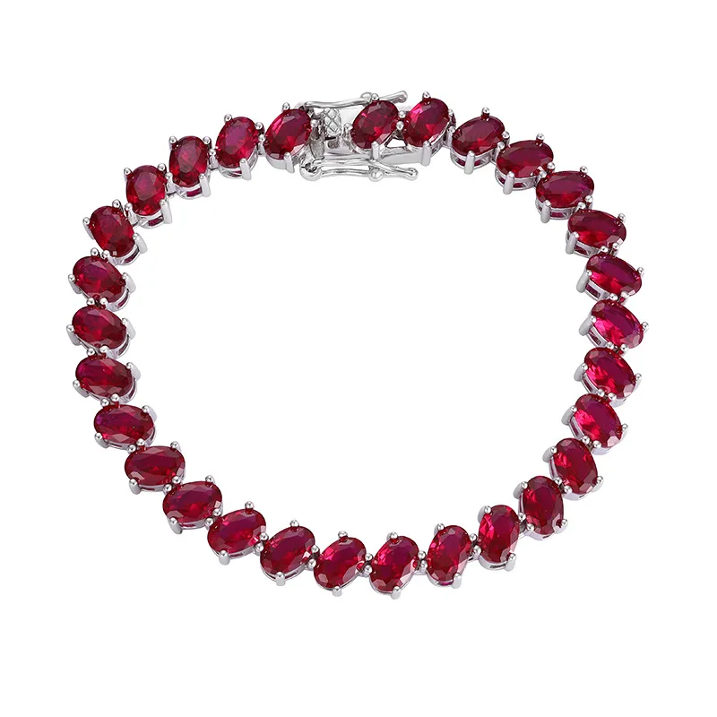 

EUREKA 4*6mm Oval Cut Zircon Tennis Bracelet Necklace for Women Solid 925 Silver Ruby Bangle Birthday Gift Jewelry Wholesale