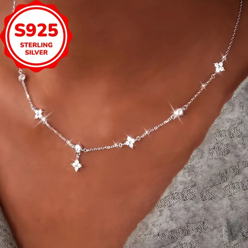 

Серебряное колье S925 с четырехлистным клевером, приносящее удачу, модное и элегантное, идеально подходит для подарков на День святого Валентина.