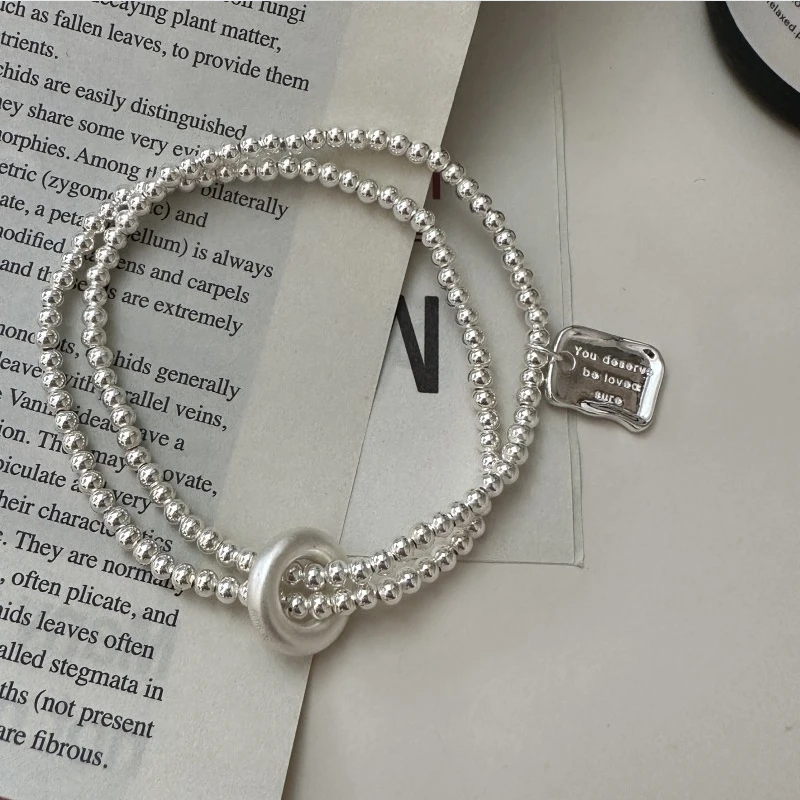 S925 pure silver Korean version niche design elastic rope simple letter bead bracelet Korean style fashion first accessory