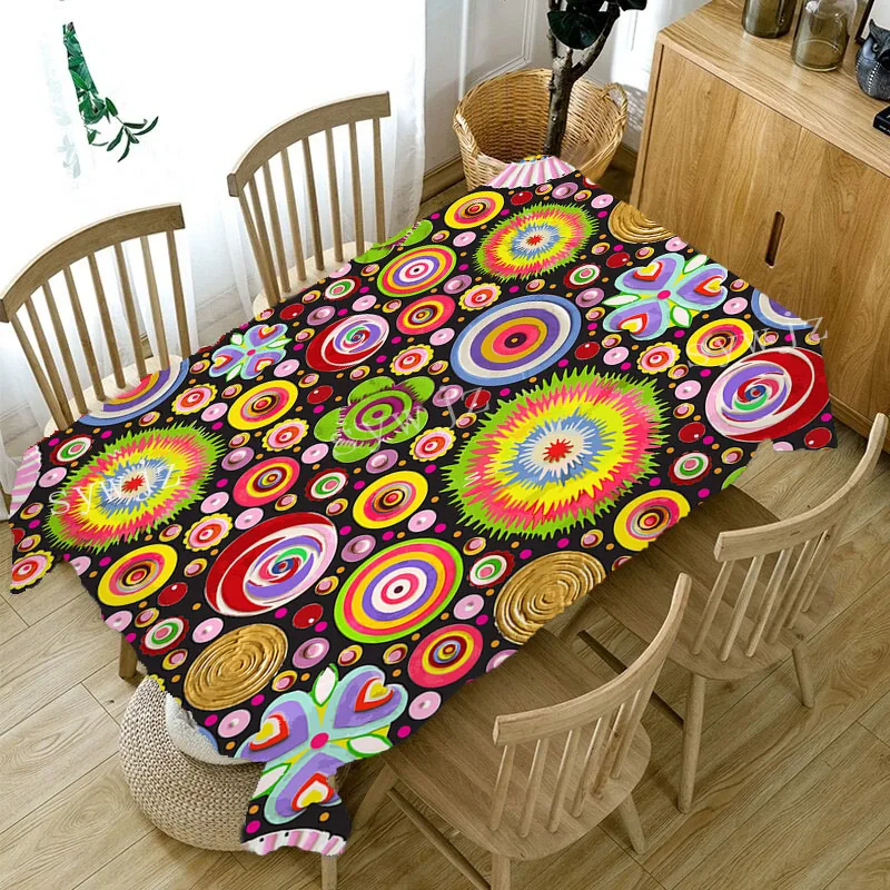 Moroccan Colorful Circle Flower Waterproof Tablecloth Outdoor Picnic Party Rectangular Tablecloth Restaurant Kitchen Accessories