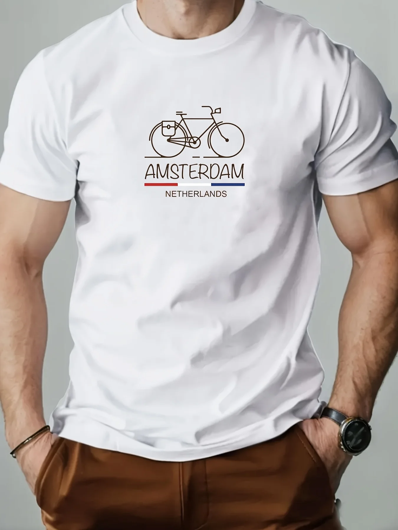 

Men's T-Shirt Bike Print Cycling Short Sleeve Unisex 80S Vintage Bike Crew Neck T Cotton Men's Clothing