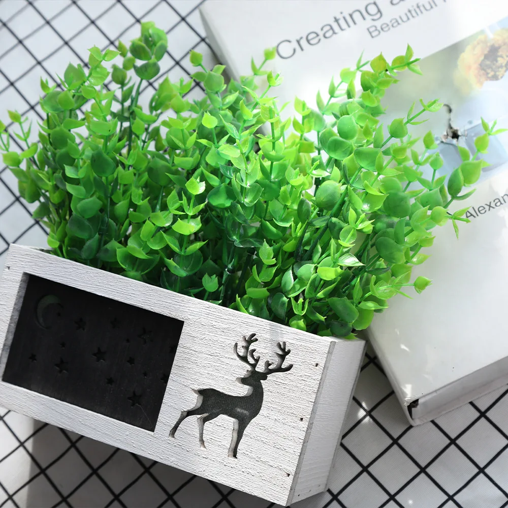 Deer Head Flowerpot Artificial Flower Suit Solid Wood Hollow Wooden Box Decorative Ornaments Eucalyptus Lavender Sunflower Suit