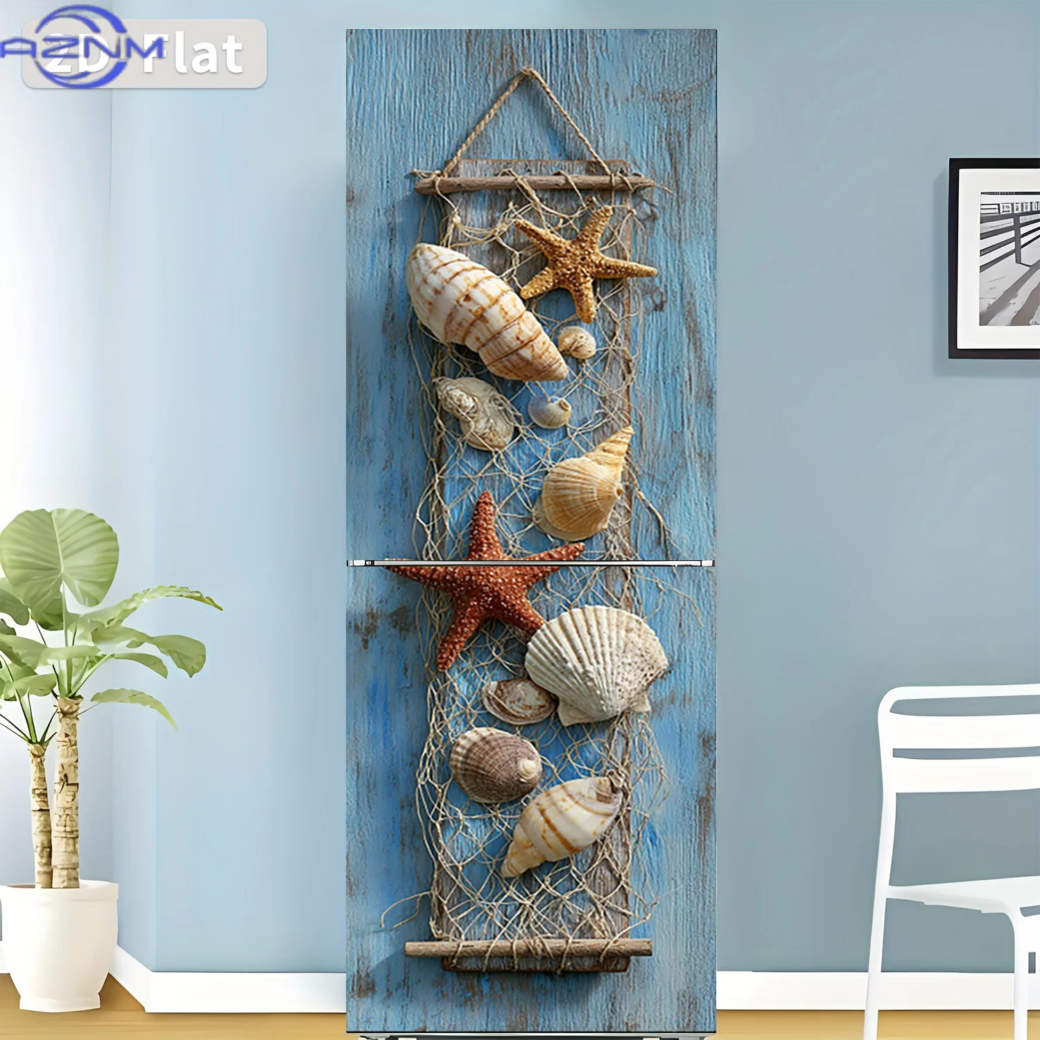 2D Flat Printing 1pc Refrigerator Sticker 60×180cm Ocean Seashell Decoration Themed Design Wall Sticker Decorative Wallpaper S