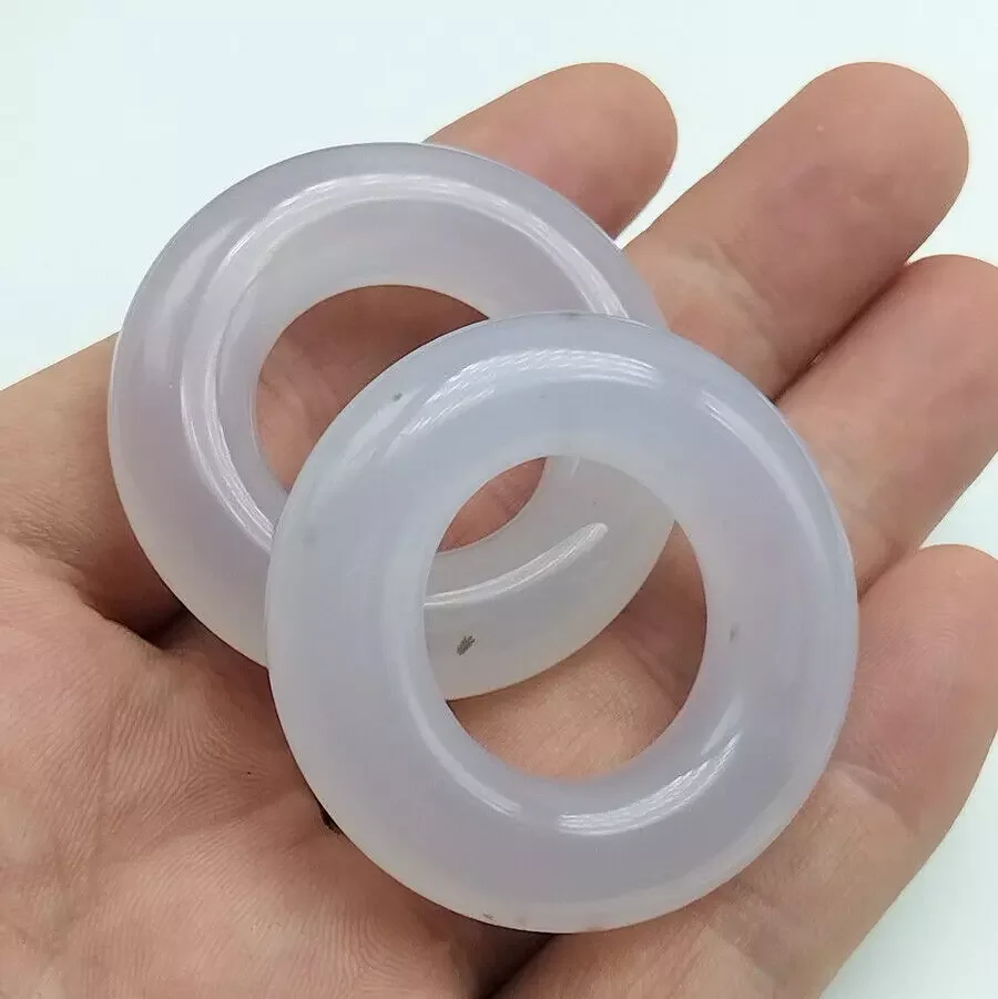 

Wholesale White 100% Natural A Agate Chalcedony Carved Ping An Ring Pendant 1pc