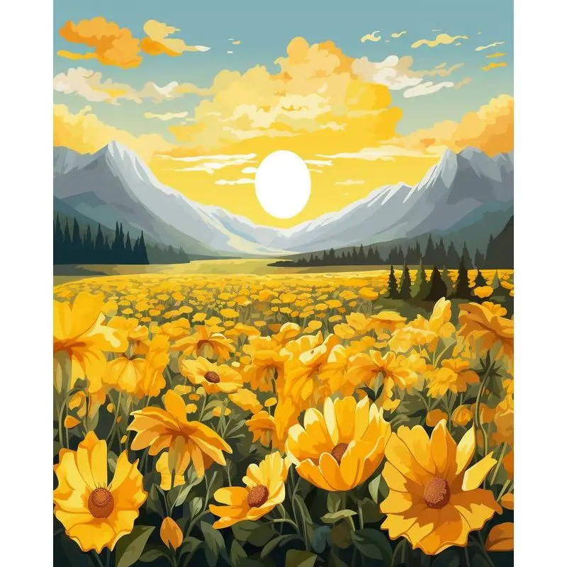 

PhotoCustom Painting By Numbers Mountain Peak Flower Sea Diy Picture By Numbers Landscape Art Canvas Wall Home Decor