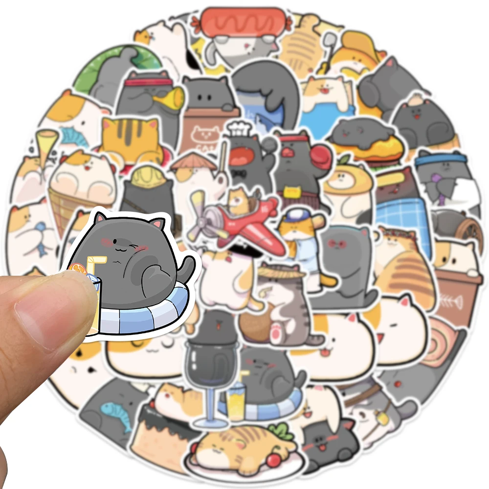 50PCS Kawaii Cat Animals Stickers Sticky Decorative Scrapbook DIY PVC Graffiti Stickers Phone Stationery Supply for Kid Child