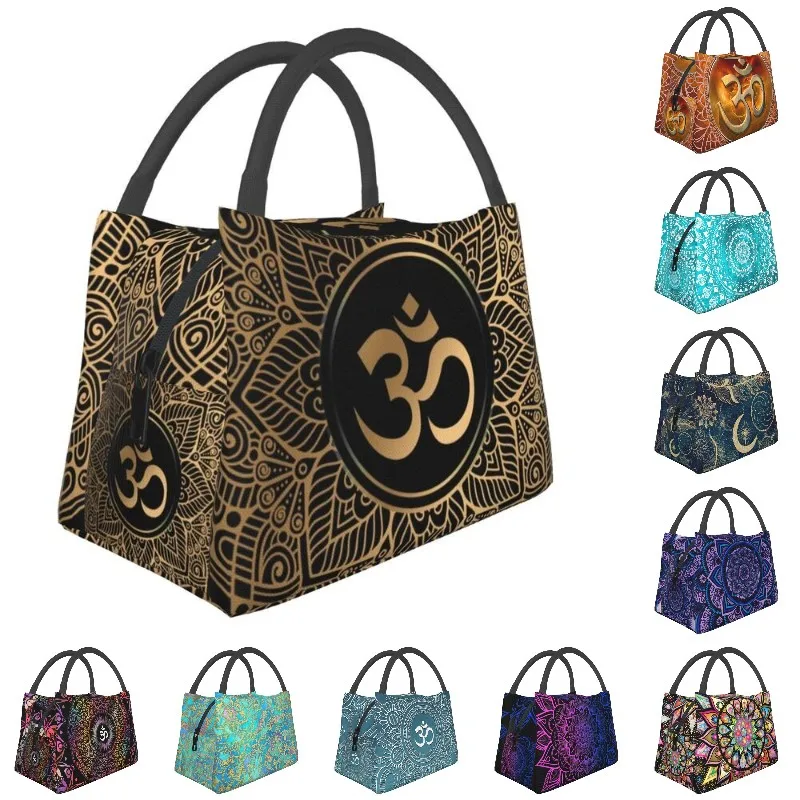 

Golden Mandala Funny Thermal Insulated Lunch Bags Women Gold Golden Mandala Om Yoga Aum Ohm Henna Resuable Lunch Meal Food Box