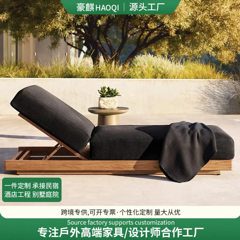 Sun Loungers,Outdoor Bed,High-End Teak , Bed And Breakfast Pool Beach Lounger, Resort Aluminum Alloy Daybed, Rattan Outdoor Furn