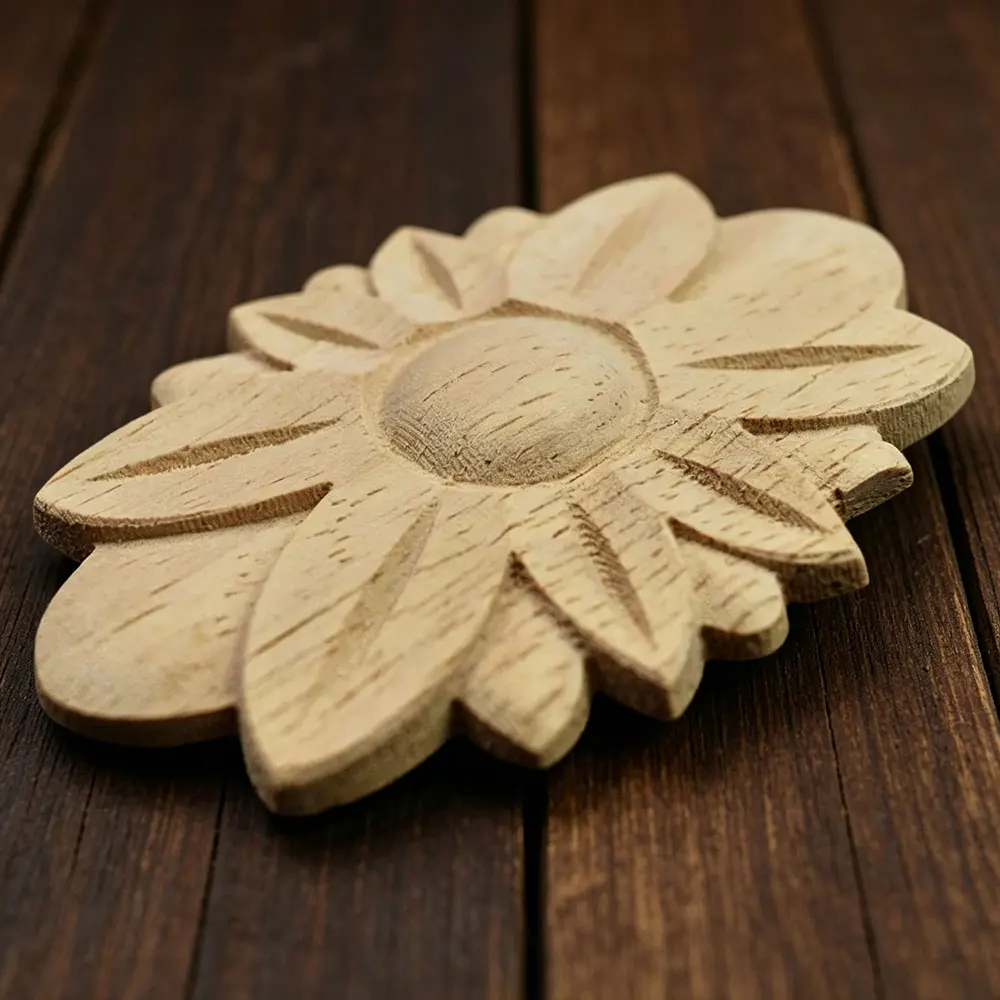 

5PCS Wood Applique Furniture Accessories Wooden Oval Solar Gate Flower Craft Wedding Decoration Home Decor Miniature
