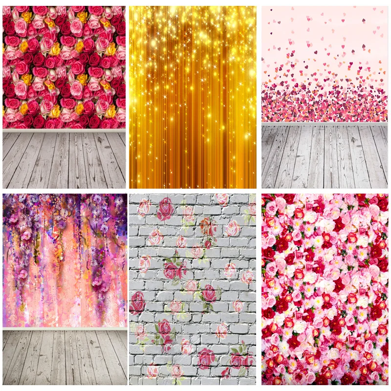 Vinyl Custom Valentine Day Photography Backdrops Prop Love Heart Rose Wooden Floor Photo Studio Background  211215-07