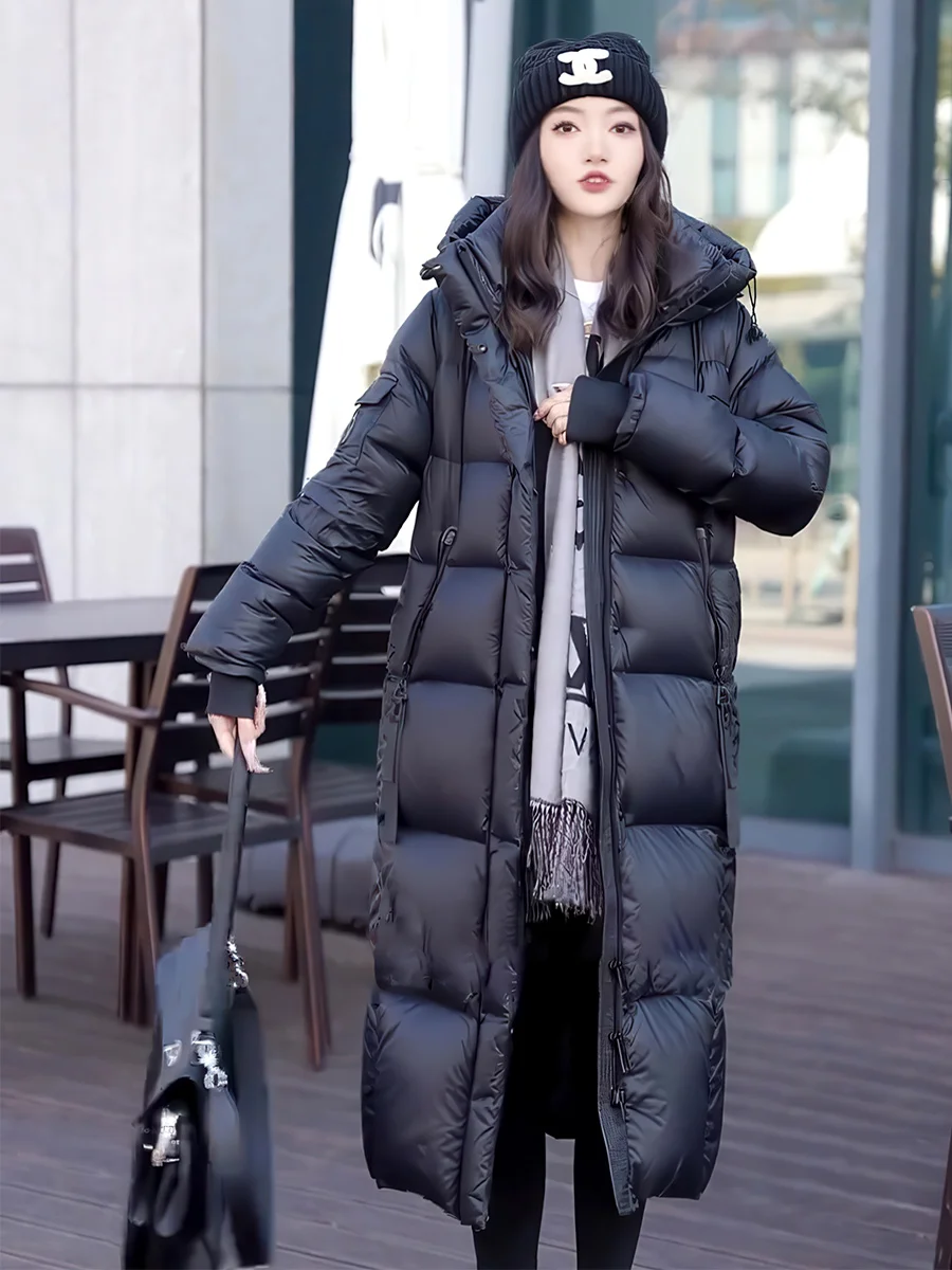 캐주얼 롱 후드 여성용 다운 재킷, 흰색, 따뜻한 겨울 코트, 블랙, 캐주얼 사이즈
