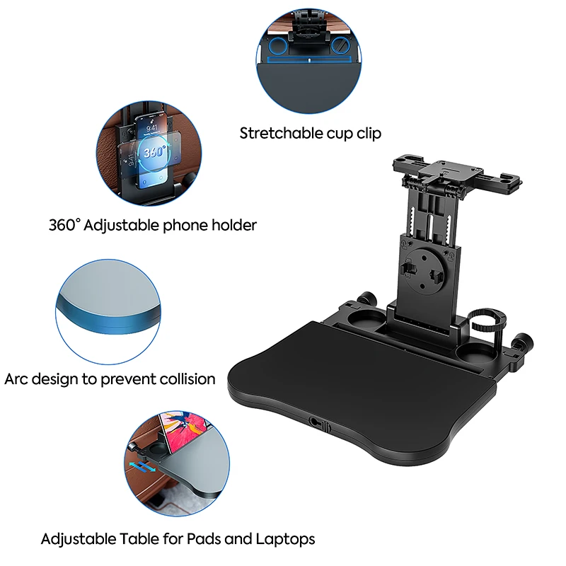 Car Back Seat Tray Table-Stable Auto Backseat Food Trays Desk for Rear Passenger Road Trip Eating & Work, Multifunctional Adjust